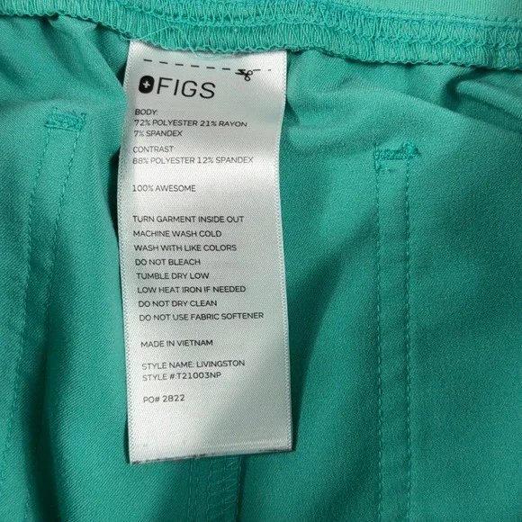 Figs Technical Collection Livingston Scrub Set V-Neck Top Pants S Teal Green